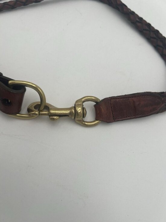 Braided Leather Belt Small Brown Solid Brass Hook Clasp Double Strap 29” main image 7